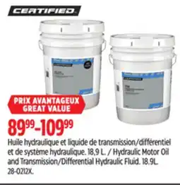 Canadian Tire Certified Motor Oil and Transmission/Differential Hydraulic Fluid offer