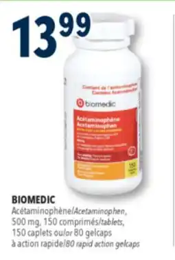 Familiprix BIOMEDIC Acetaminophen, 500 mg, 150 caplets or 80  rapid action gelcaps offer