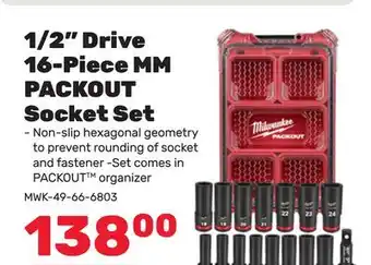 Bumper to Bumper Milwaukee 1/2 Drive 16-Piece MM PACKOUT Socket Set offer