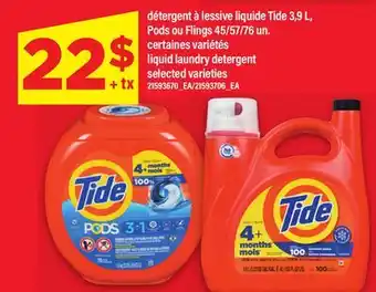 Maxi DÉTERGENT À LESSIVE LIQUIDE TIDE, 3,9 L PODS OU FLINGS, 45/57 76 UN | LIQUID LAUNDRY DETERGENT offer