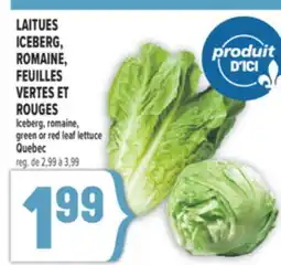 Marché Adonis LAITUES ICEBERG, ROMAINE, FEUILLES VERTES ET ROUGES | ICEBERG, ROMAINE, GREEN OR RED LEAF LETTUCE offer