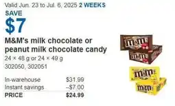 Costco M&M's milk chocolate or peanut milk chocolate candy offer