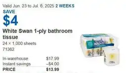 Costco White Swan 1-ply bathroom tissue offer