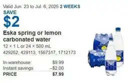 Costco Eska spring or lemon carbonated water offer