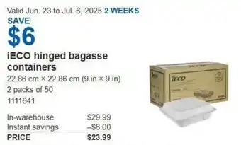 Costco iECO hinged bagasse containers offer