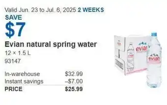 Costco Evian natural spring water offer
