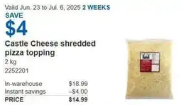 Costco Castle Cheese shredded pizza topping offer