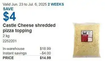Costco Castle Cheese shredded pizza topping offer