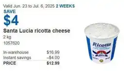 Costco Santa Lucia ricotta cheese offer