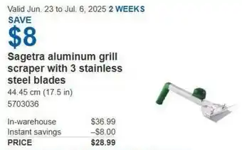 Costco Sagetra aluminum grill scraper with 3 stainless steel blades offer