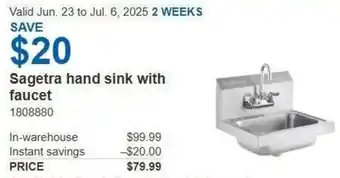 Costco Sagetra hand sink with faucet offer