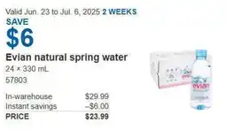 Costco Evian natural spring water offer