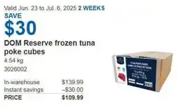 Costco DOM Reserve frozen tuna poke cubes offer