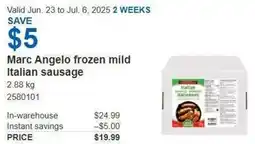 Costco Marc angelo frozen mild italian sausage offer