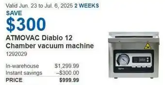 Costco ATMOVAC Diablo 12 Chamber vacuum machine offer