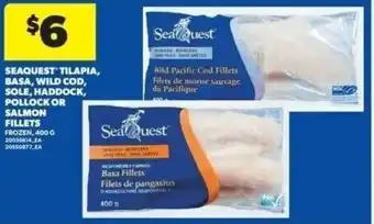 Real Canadian Superstore Seaquest tilapia, basa, wild cod, sole, haddock, pollock or salmon fillets offer
