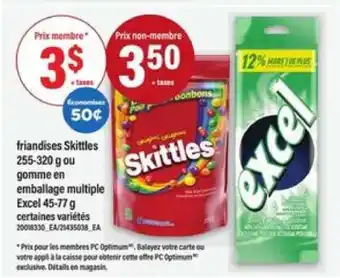 Maxi friandises Skittles ou gomme Excel offer