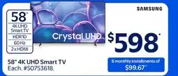 Walmart SAMSUNG 58 4K UHD Smart TV offer