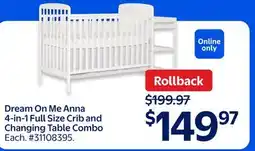 Walmart Dream On Me Anna 4-in-1 Full Size Crib and Changing Table Combo offer