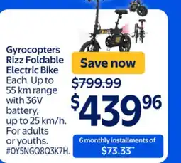 Walmart Gyrocopters Rizz Foldable Electric Bike offer