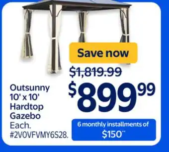 Walmart Outsunny 10'x10' Hardtop Gazebo offer
