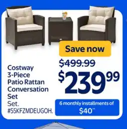 Walmart Costway 3-Piece Patio Rattan Conversation Set offer