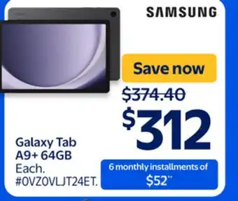 Walmart Galaxy Tab A9+64GB offer