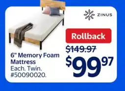 Walmart 6 Memory Foam Mattress offer