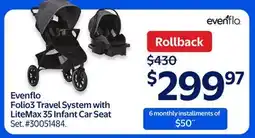 Walmart Evenflo Folio3 Travel System with LiteMax 35 Infant Car Seat offer