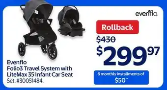 Walmart Evenflo Folio3 Travel System with LiteMax 35 Infant Car Seat offer