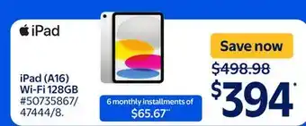 Walmart iPad (A16) Wi-Fi 128GB offer