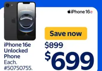 Walmart iPhone16e Unlocked Phone offer