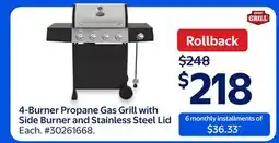 Walmart 4-Burner Propane Gas Grill with Side Burner and Stainless Steel Lid offer