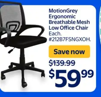 Walmart MotionGrey Ergonomic Breathable Mesh Low Office Chair offer