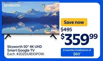 Walmart Skyworth 50 4K UHD Smart Google TV offer