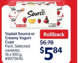 Walmart Yoplait Source or Creamy Yogurt Cups offer