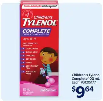 Walmart Children's Tylenol Complete 100 mL offer
