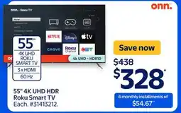 Walmart Onn. 55 4K UHD HDR Roku Smart TV offer