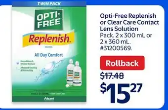 Walmart Opti-Free Replenish or Clear Care Contact Lens offer