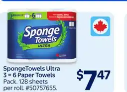 Walmart SpongeTowels Ultra 3=6 Paper Towels offer