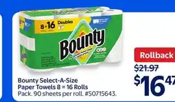 Walmart Bounty Select-A-Size Paper Towels 8 =16 Rolls offer