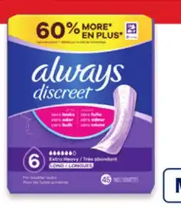 Walmart Always Discreet Incontinence Pads or Underwear offer
