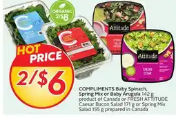 Sobeys COMPLIMENTS Baby Spinach, Spring Mix or Baby Arugula 142 g offer