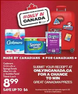 Longo's Cashmere 12 = 24 rolls or SpongeTowels Ultra 3 = 6 rolls or Scotties Facial Tissue 6 pack offer
