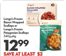 Longo's Frozen Bacon Wrapped Scallops or Longo's Frozen Patagonian Scallops offer