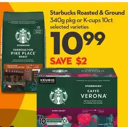 Longo's Starbucks Roasted & Ground 340g pkg or K-cups 10ct offer