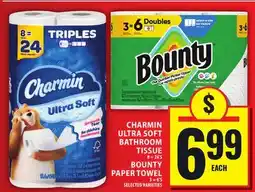 Food Basics CHARMIN ULTRA SOFT BATHROOM TISSUE OR BOUNTY PAPER TOWEL offer