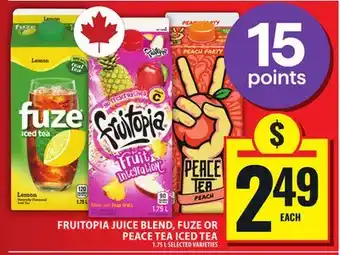 Food Basics FRUITOPIA JUICE BLEND, FUZE OR PEACE TEA ICED TEA offer
