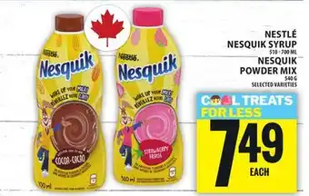 Food Basics NESTLÉ NESQUIK SYRUP OR NESQUIK POWDER MIX offer
