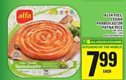 Food Basics ALFA PIES, CEDAR PARBOILED OR PATNA RICE offer